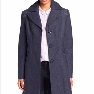 Kenneth Cole gray wool coat with studded collar